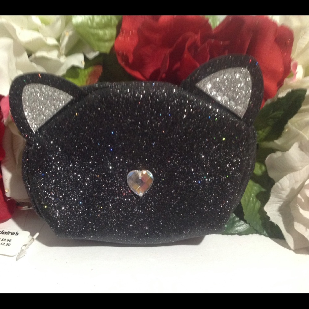 NWT Claire's Glittery Cat Face KeyRing Coin Purse